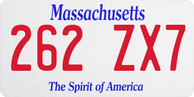 MA license plate 262ZX7