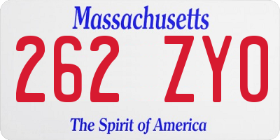MA license plate 262ZY0