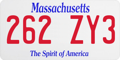 MA license plate 262ZY3