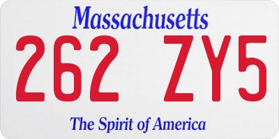 MA license plate 262ZY5