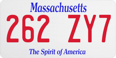 MA license plate 262ZY7