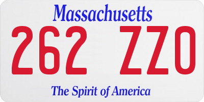 MA license plate 262ZZ0