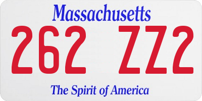 MA license plate 262ZZ2