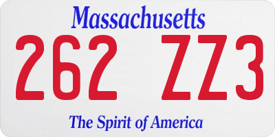 MA license plate 262ZZ3