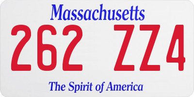 MA license plate 262ZZ4