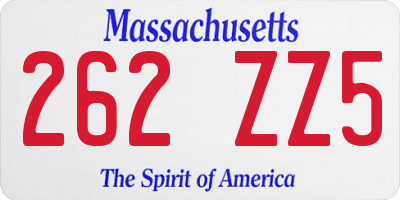 MA license plate 262ZZ5