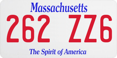 MA license plate 262ZZ6