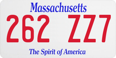 MA license plate 262ZZ7