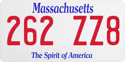 MA license plate 262ZZ8