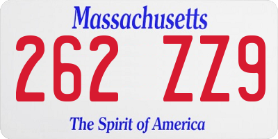 MA license plate 262ZZ9