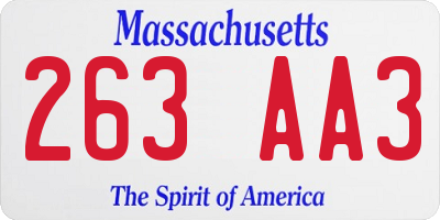 MA license plate 263AA3