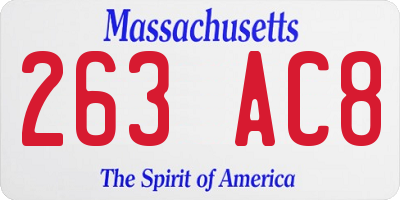 MA license plate 263AC8