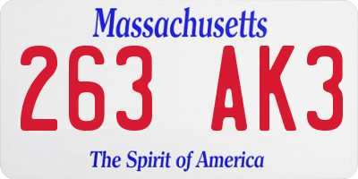 MA license plate 263AK3