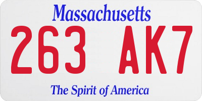 MA license plate 263AK7