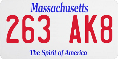 MA license plate 263AK8