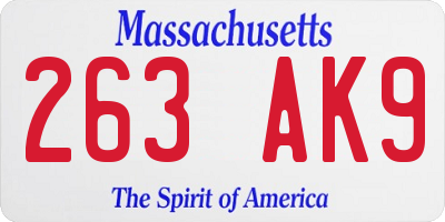 MA license plate 263AK9