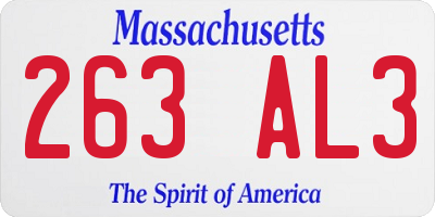 MA license plate 263AL3