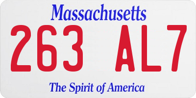 MA license plate 263AL7