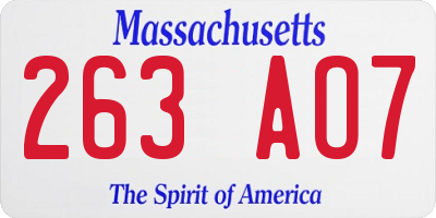 MA license plate 263AO7