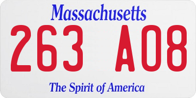 MA license plate 263AO8