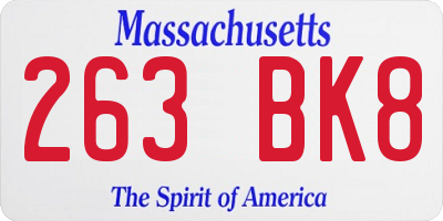 MA license plate 263BK8