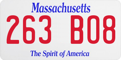 MA license plate 263BO8