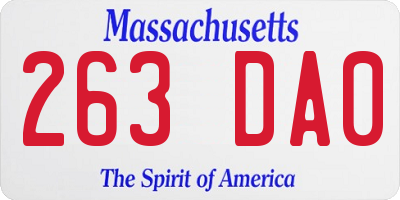 MA license plate 263DA0