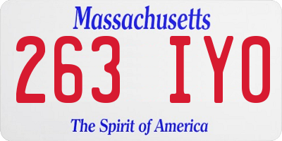 MA license plate 263IY0