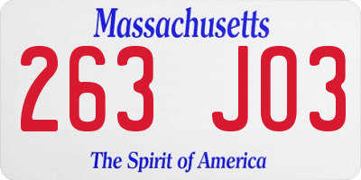 MA license plate 263JO3