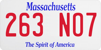 MA license plate 263NO7