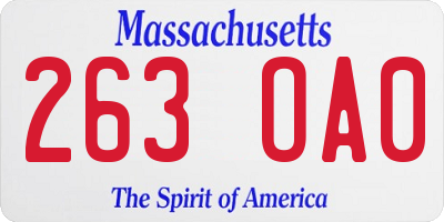 MA license plate 263OA0