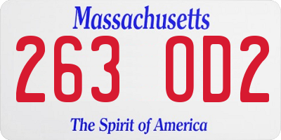 MA license plate 263OD2