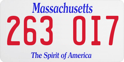 MA license plate 263OI7
