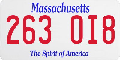 MA license plate 263OI8
