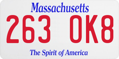MA license plate 263OK8