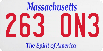 MA license plate 263ON3