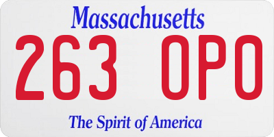 MA license plate 263OP0