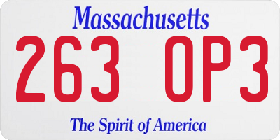 MA license plate 263OP3