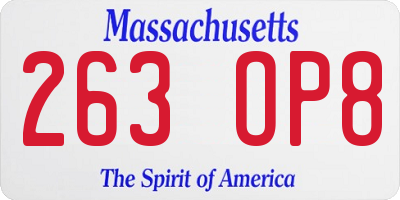 MA license plate 263OP8