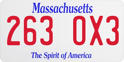 MA license plate 263OX3