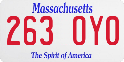MA license plate 263OY0