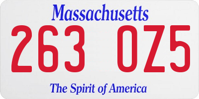 MA license plate 263OZ5