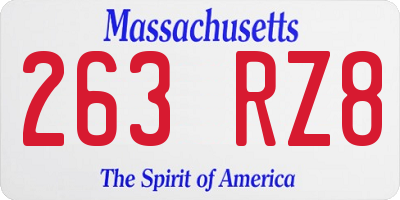 MA license plate 263RZ8