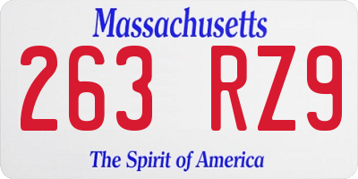 MA license plate 263RZ9