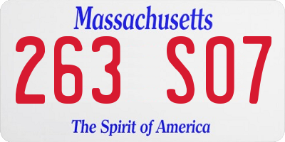 MA license plate 263SO7