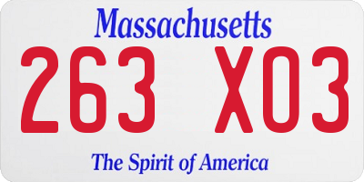 MA license plate 263XO3