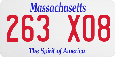MA license plate 263XO8