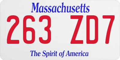 MA license plate 263ZD7