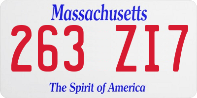 MA license plate 263ZI7
