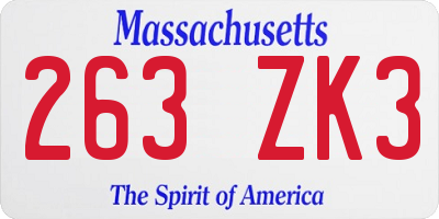MA license plate 263ZK3